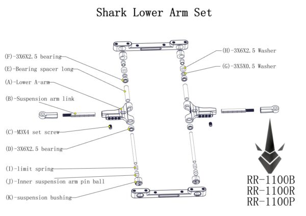 BLACK SHARK Lower Aluminum A-Arms - For SHARK DDSS YD2 RMX RDX RR-1100B - Image 3