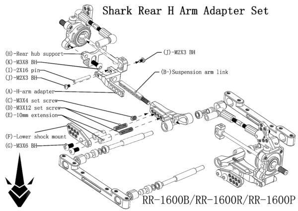 BLACK SHARK Rear H Adapter Set - For SHARK DDSS YD2 RMX RDX RR-1600B - Image 3